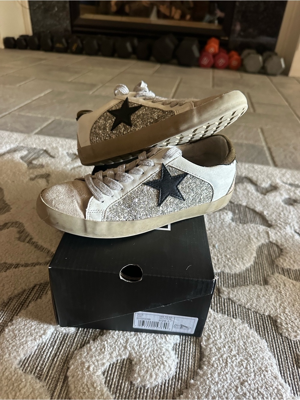 ShuShop White Silver Glitter Sneakers with Black Star